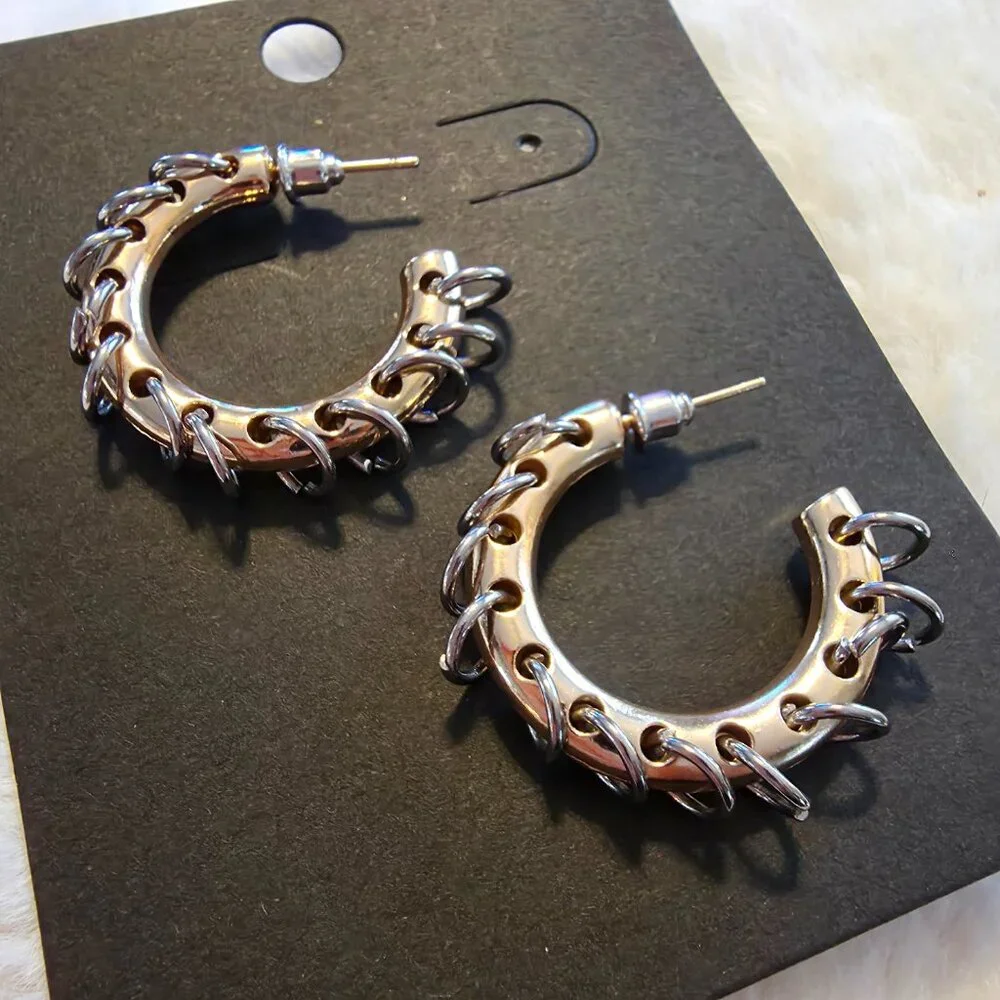 {2/$30} Silver and Gold Medium Hoops. NWT. Grunge Goth Glam Steampunk Edgy Moto